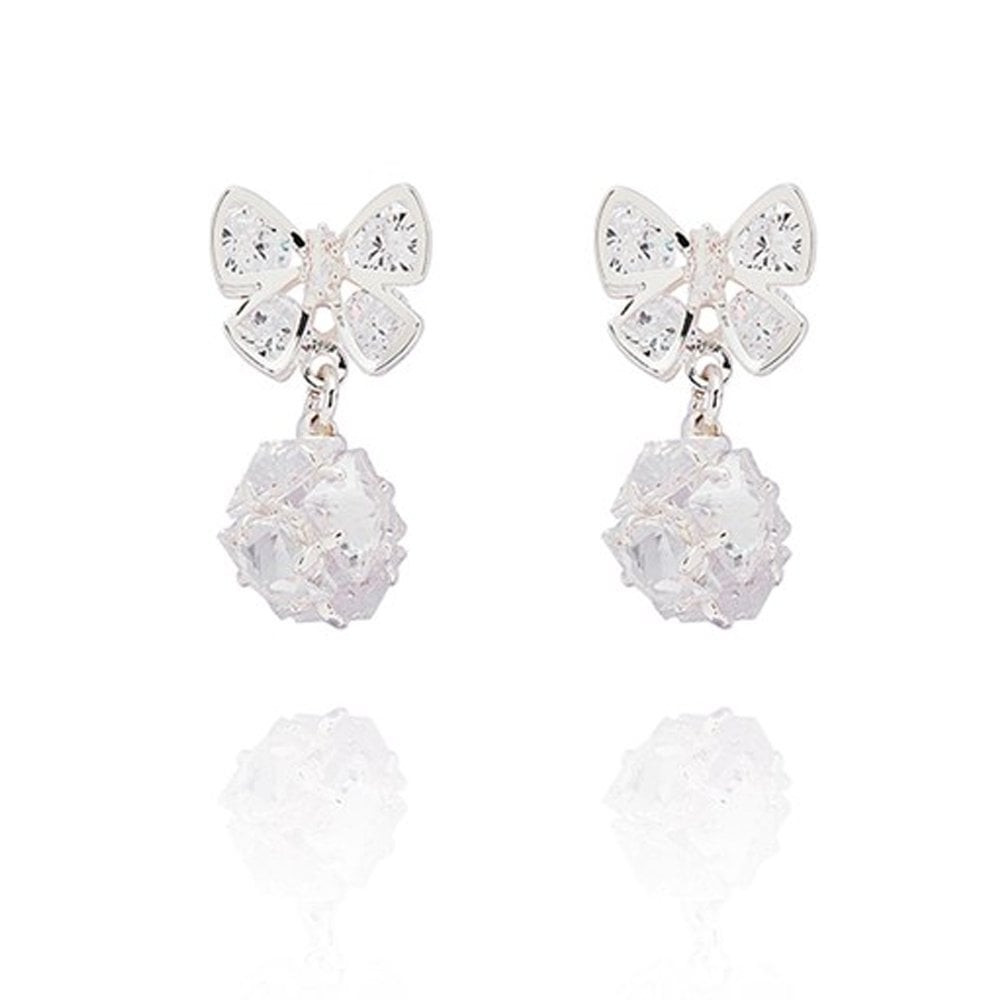 Equilibrium Joe Davies Eternal Bow Sparkle Ball Silver Plated Earrings l 354221