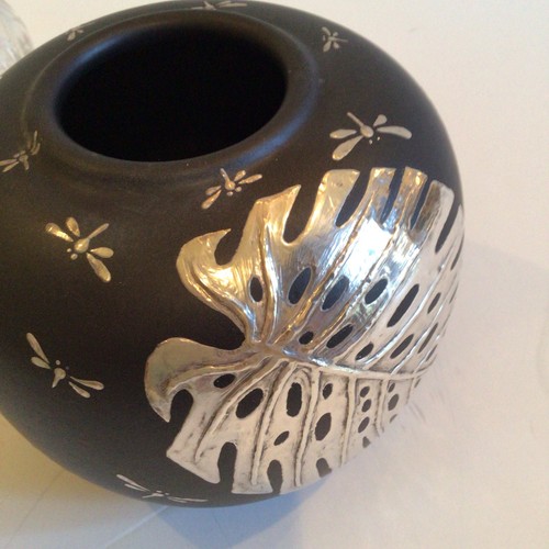 LOVELY EMILIA CASTILLO HUGE LEAG BLACK & STERLING BOWL NEIMAN MARCUS 6.5”