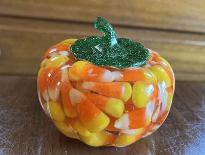 Resin Candy Corn Pumpkin Bowl Dish With Removable Top 60s Vibes