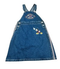 Disney Mickey  Co Denim Vintage 90s Jumper Dress Embroidered Girls L 14/16