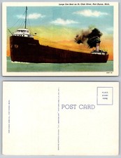 Gran bote de mineral GEORGE F. BAKER St. Clair River Port Huron MI postal de lino