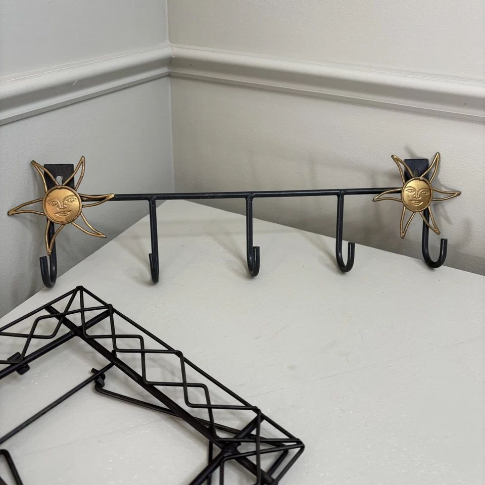 LOT OF 2 - Celestial Wall Hook Rack Sun Coat Holder & Picture FRAME 90s Decor - Image 2 of 4