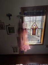 Urban Outfitters Pink Mesh Long Dress Ruffle V-Neck Sleeveless A-Line Size M