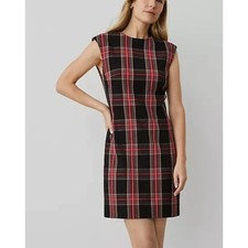 NEW WITH TAG ANN TAYLOR BLACK RED PLAID SHIFT PREPPY HOLIDAY DRESS SIZE 4 