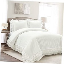 Ella Ruffle Lace 100 Cotton Cover, 3 Piece Set, Full/- Cute Queen White Duvet