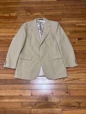 Savile Row Mens Blazer Jacket Sz 41L Beige Wool 2 Gold Metal Button Sport Coat