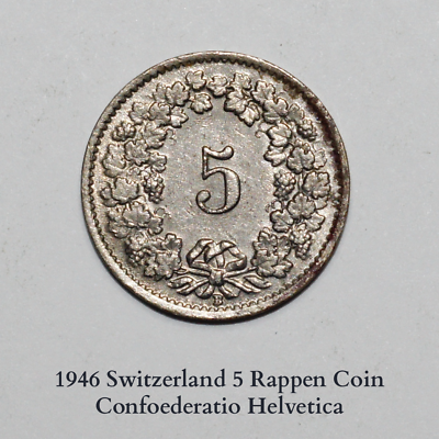1946 Switzerland 5 Rappen Coin - Confoederatio Helvetica#98 | eBay