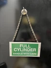 Vintage Gas Cylinder Metal Sign Double Sided Full/Empty Cylinder With Chain USA