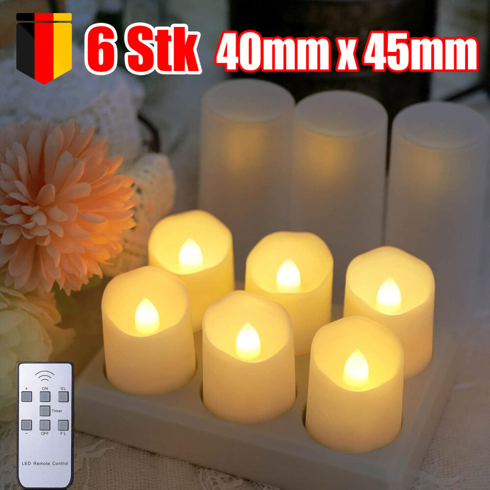 6Stk Wiederaufladbar Flacker LED Teelichter Kerzen Fernbedienung Dimmbar Timer
