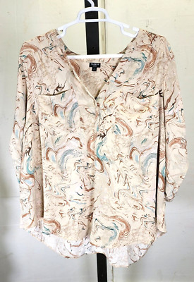 Torrid Harper Womens Size 4 Tunic Blouse Soft Pink Water Color Design