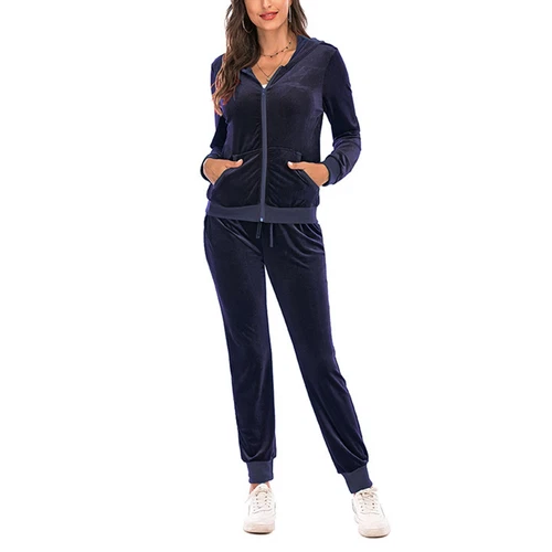 Damen 2-teilig Jogger Outfits Jogging Sweatanzüge Set Samt Sport Schweißanzüge - Bild 28 von 46
