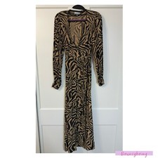 Ladies Ganni EU 38 UK 10 Animal Print Wrap Long Dress Long Sleeve Brown Tan