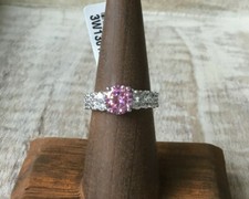 SIZE 5 SILVER TONE 1.5 CARAT ROUND PINK CZ ENGAGEMENT OR FASHION RING