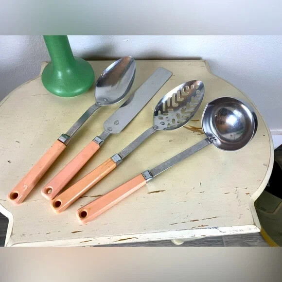 Vintage Pink Utensils Maid of Honor Set Stainless Steel USA Spoon, Ladle,
