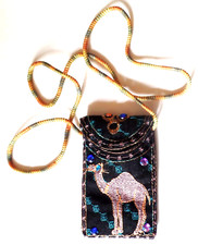 Vintage Small Embroidered CAMEL Pouch with 7 Rhinestones