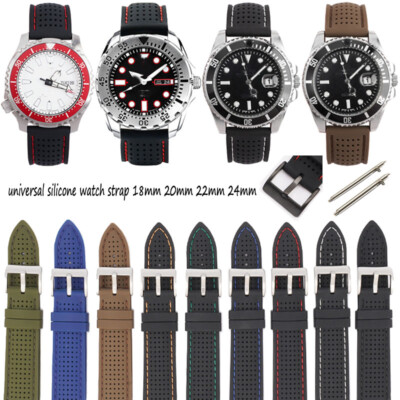 18mm 20mm 22mm Sweat-Proof Rubber Strap 24mm Soft Watch Band w Quick Release Pin