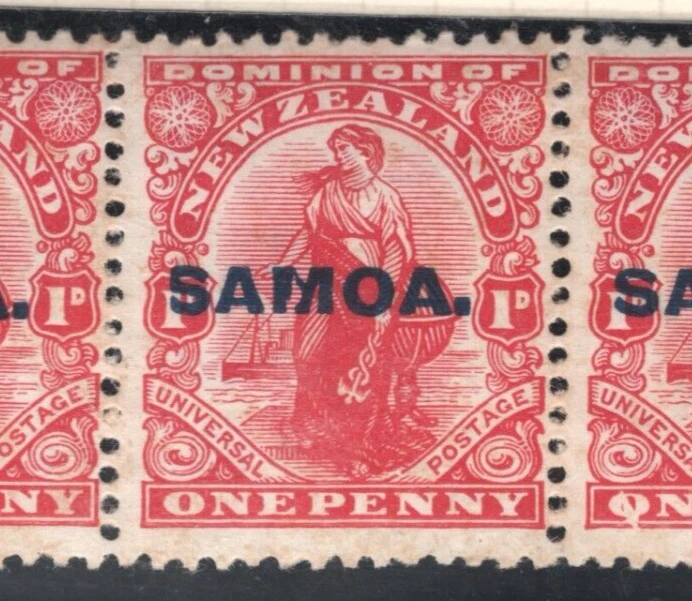 SAMOA Page *Q FLAW* STRIP{3} Mint & *GRI* OCCUPATION Overprint Card WW1 MAL66 - Image 4 of 4