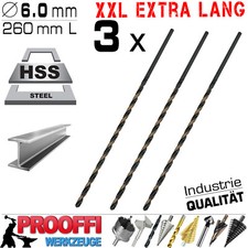 3 x HSS Profi Turbo Spiral Metall Bohrer 135° Oxidiert Ø 6.0mm Extrem Lang 260mm