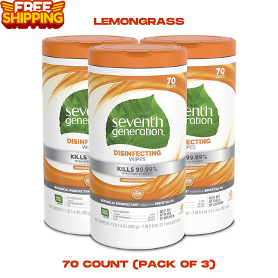 Seventh Generation Disinfecting Multi-Surface Wipes, Lemongrass Citrus, 70 Ct X3