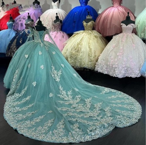 Prinzessin 3D Blumen Quinceanera schulterfreie Partykleider süß 16 Ballkleider - Bild 28 von 33