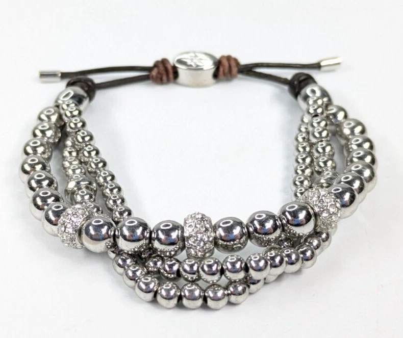 化石签名多股银色球珠铺水钻调节手链 — 第 3/4 张图片