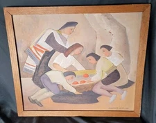 RARE ORIGINAL 1936 Margaret Laing Cubism Painting On Carved Wood 2d 