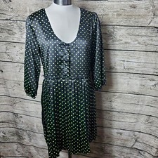 Juniors Princess Vera Wang Black Neon Polka Dot Silk 3/4 Sleeve Pleated Dress 7 