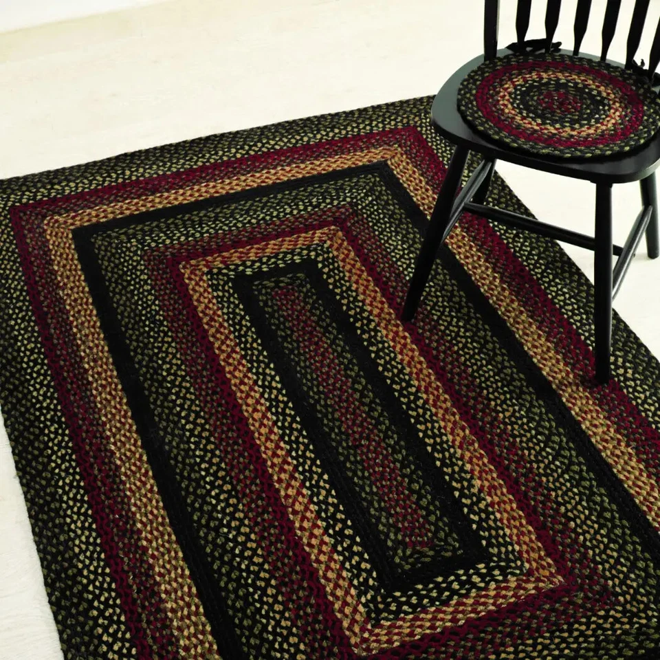 Alfombra trenzada tartán de IHF Rugs. Ovalado y rectangular. Muchos tamaños. Negro/Rojo Foto 2 de 4