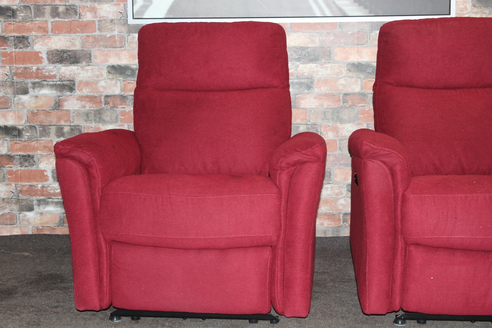 PAIR OF RED FABRIC ARMCHAIRS, ELECTRICS NOT WORKING eBay