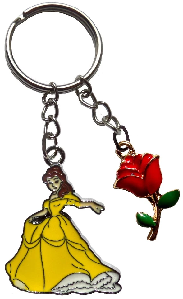 princess figure keyring beauty and the beast belle rose pretty dress keychain - Image 2 of 2