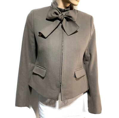 BANANA REPUBLIC MARIO BELLUCCI WOOL TAUPE JACKET Taupe Beige Size 8 Zip Tie Neck