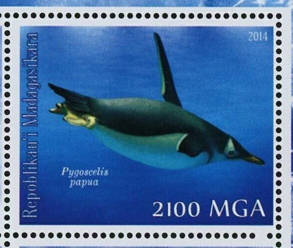 Hoja de 4 estampillas de recuerdo de fauna marina de pingüino océano como nuevas Foto 4 de 4