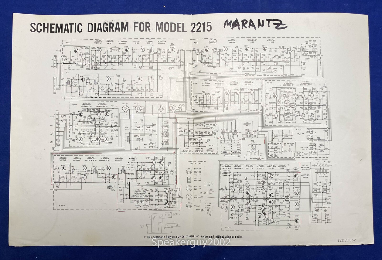 Original Marantz 2215 Receiver Foldout Schematic