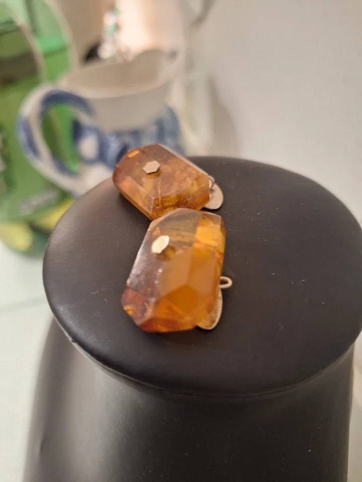 GEMELOS VINTAGE DE PLATA ESTERLINA HECHOS DE ÁMBAR SINTEADOS Foto 3 de 4