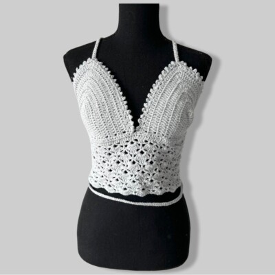 Handmade Crochet Bikini Crop  Bustier Beach Cover Up One Size