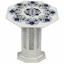 18" Marble Table Top Semi Precious Stones Handicraft With Marble Stand