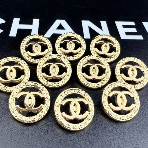 10 CHANEL BUTTONS CC LOGO ROUND GOLD METAL 20MM VINTAGE
