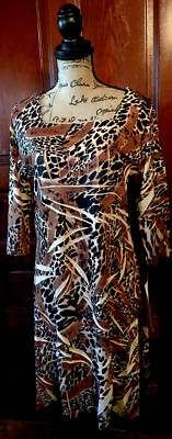 Jane Ashley Leopard Print Dress Size M 3/4 Sleeves New NWT Pleated Front A Line
