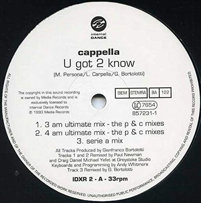Cappella - U Got 2 Know Revisited - Used Vinyl Record 12 - F1177z
