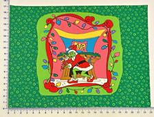 The Grinch Cotton Fabric Panel Dr Seuss Christmas Light Bulbs Xmas HTF OOP Rare
