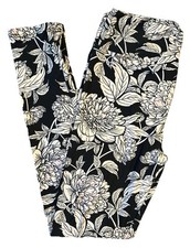 OS Lularoe Leggings Floral Pink Cream on Black Size 2-10 NEW 260244