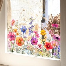 Colorful Floral Window Clings Removable Static Flower Decals Mixed Flowers