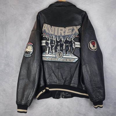 Vintage Avirex Leather Jacket Mens 5XL Black Bomber Varsity