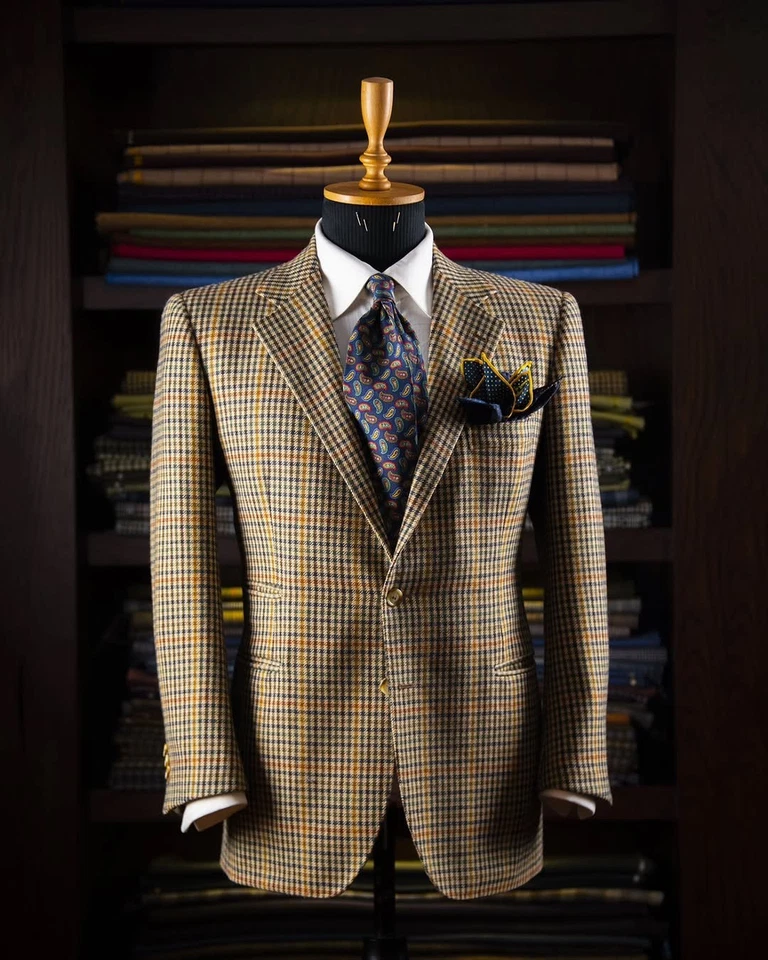 Plaid Men Blazers Jackets Slim Fit Formal Notch Lapel Groom Prom Single Breasted - Image 3 of 4