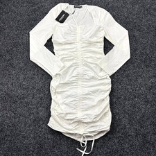 PrettyLittleThing Dress Womens 2 White Ruched Cutout Bralette Bodycon Mini NWT