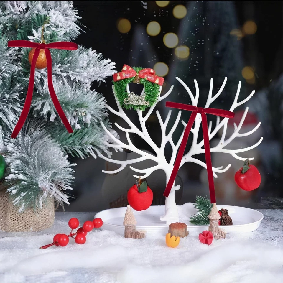 24 Pcs 3/8'' Wide, 5 * 7 inch Red Velvet Bows,Vintage Christmas Tree Ribbon Gift - Image 4 of 4