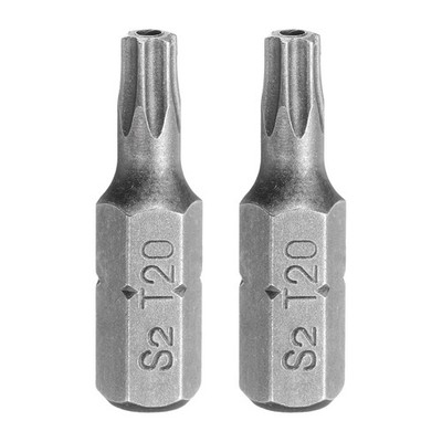 2Pcs, T20 Torx Screwdriver Bit with 1/4'' Hex Shank 25mm Length S2 Steel Grey