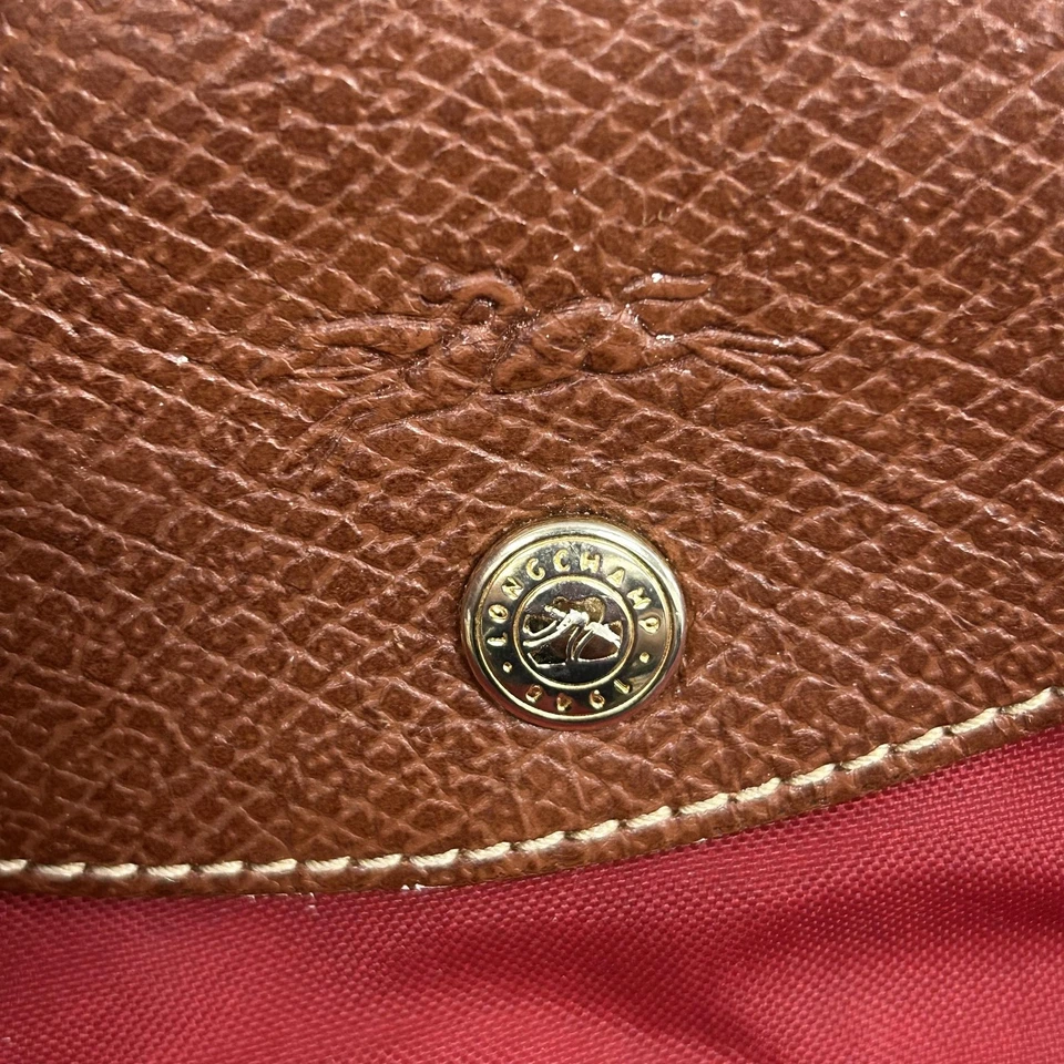 Longchamp Le Pliage Bag Womens Small Red Nylon Tote Leather Trim Made France - Image 3 of 4