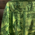 Vintage Dark Lime Green Hawaiian Scenery Shirt Hula Girl Boat Beach Hibiscus -XL — photo 8