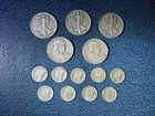 5 Silver Liberty Walking Franklin Half Dollars & 9 Silver Mercury Roosevelt Dime